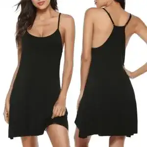 Unterkleid Nieery Nachthemd Damen aus Baumwolle in Schwarz