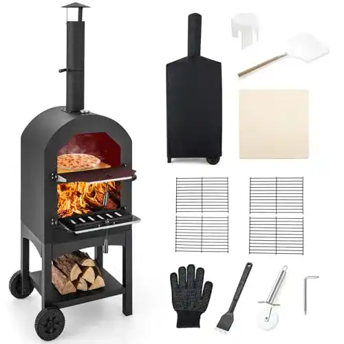Pizzaofen Garten von Costway – Holzbefeuerter Grillwagen für den Außenbereich