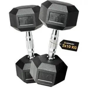 10 kg Hexagon Hanteln von Hq Germany im 2er Set mit geringer Gewichtstoleranz