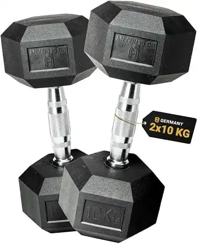 10 kg Hexagon Hanteln von Hq Germany im 2er Set mit geringer Gewichtstoleranz