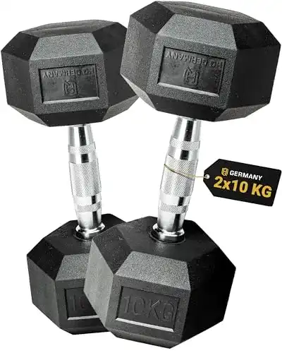 10 kg Hexagon Hanteln von Hq Germany im 2er Set mit geringer Gewichtstoleranz
