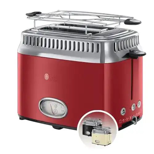 Russell Hobbs Retro-Toaster für 2 Scheiben Edelstahl mit Brötchenaufsatz