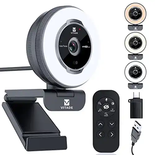 Webcam mit Ringlicht für Streaming und Zoom-Funktionen