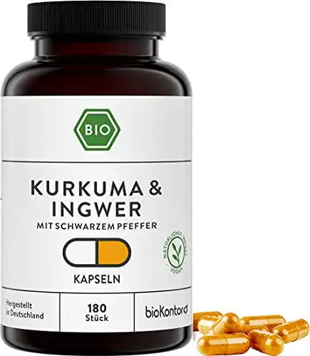 Kurkuma Ingwer Kapseln BioKontor mit Pfeffer 180 Stück