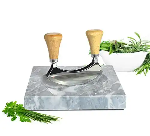 Kräuterbrett aus Marmor mit Wiegemesser und 2,7 kg Gewicht