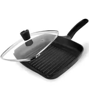 Grillpfanne La Moustache mit Glasdeckel, quadratisch, 28 cm