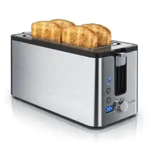 Doppel-Langschlitztoaster Arendo aus Edelstahl mit Brötchenaufsatz