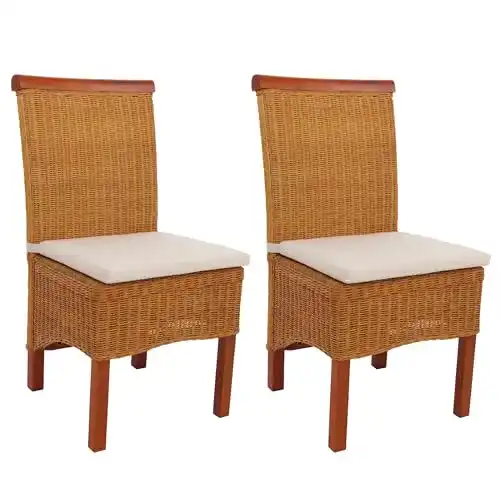 Korbstuhl Mendler 2er-Set Esszimmerstuhl M42 aus Rattan mit Kissen