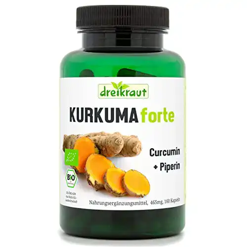 Bio-Kurkuma-Kapseln mit Curcumin 95% und Piperin, 160 vegane Kapseln