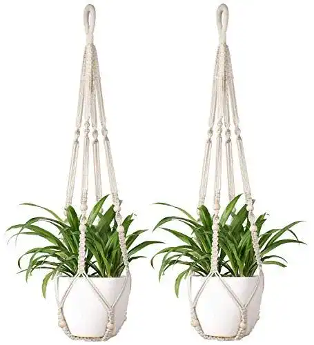 Makramee Blumenampel Mkouo Set aus 2 handgefertigten Pflanzenhaltern