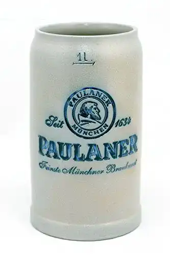 Steinkrug Paulaner salzglasiert 1,0 Liter – Bierkrug mit traditioneller Glasur