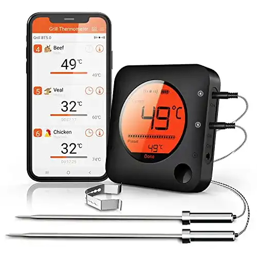 Bfour Bluetooth Grillthermometer mit zwei Sonden für Fleisch und Flüssigkeiten