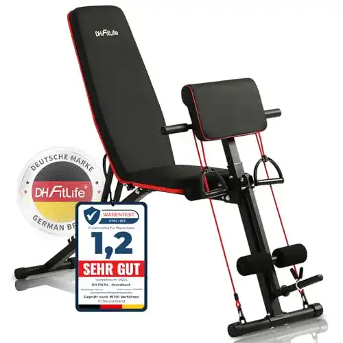 Curlbank DH Fitlife klappbare Hantelbank mit Beinstrecker