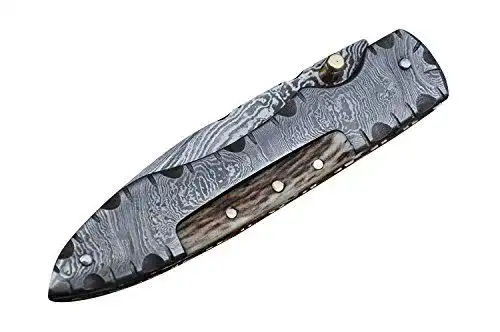 Damast Jagdmesser von Perkin Knives mit Ledertasche