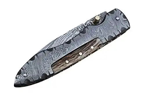 Damast Jagdmesser von Perkin Knives mit Ledertasche