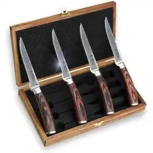 Wakoli Damastmesser Set EDIB 4er Steakmesser aus Japanischem Damaststahl