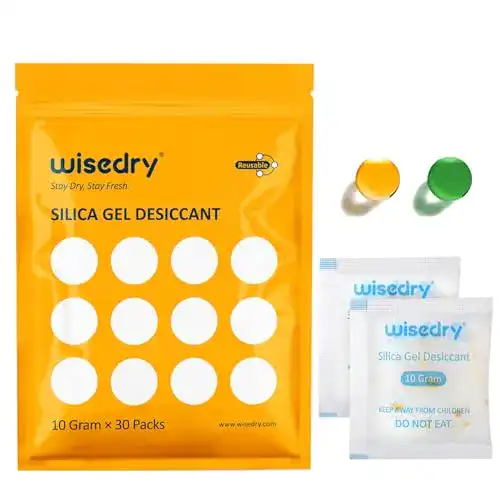 Silica Gel Wisedry 10g – 30 Packungen mit Feuchtigkeitsanzeige