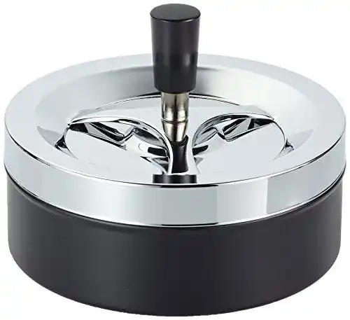 Aschenbecher Keyou mit Drehmechanismus aus Metall in Chrom und Schwarz
