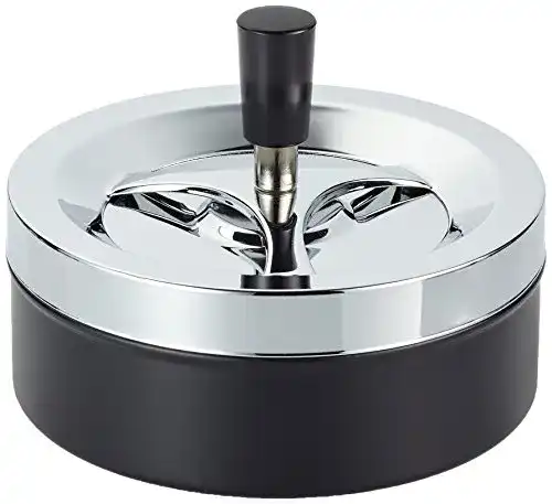 Aschenbecher Keyou mit Drehmechanismus aus Metall in Chrom und Schwarz