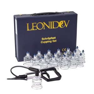 Schröpfset mit Pumpe Leonidov mit 17 Schröpfköpfen und Handpumpe