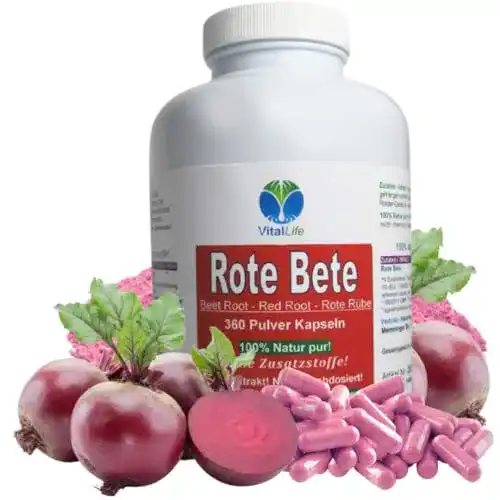 Rote Beete Kapseln von Topjess 360 Kapseln reines Wurzelpulver