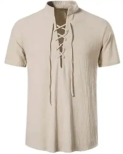 Leinenhemd Herren Luyana Kurzarm Casual Shirt mit V-Ausschnitt