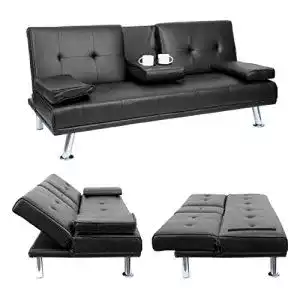 3-Sitzer Sofa Mendler HWC-F60 Schlafsofa mit Tassenhalter