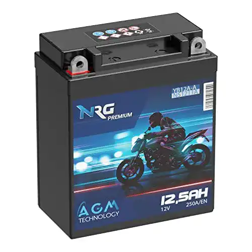 Motorradbatterie NRG Premium YB12A-A AGM mit 12V und 12,5Ah