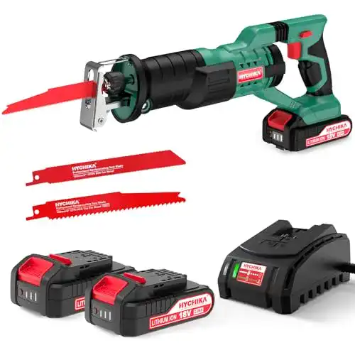 Akku-Säbelsäge HYCHIKA 18V mit 2 Batterien und Schnellladegerät