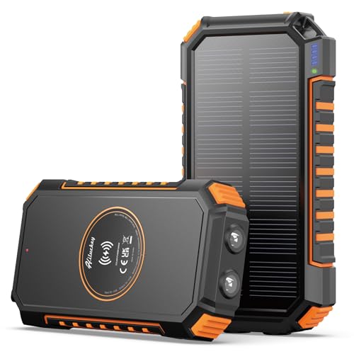 Hiluckey Solar Powerbank 26800mAh mit kabellosem Laden und Solartechnologie