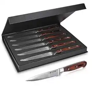 Steakmesser Set von Navaris mit Holzgriff, 6-teiliges Besteckset