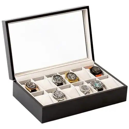 Uhrenbox Case Elegance aus massivem Holz in Espresso für 12 Uhren