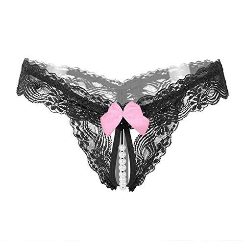 Perlenstring Erospa Perlen-String Spitze Slip Ouvert mit Schleife schwarz