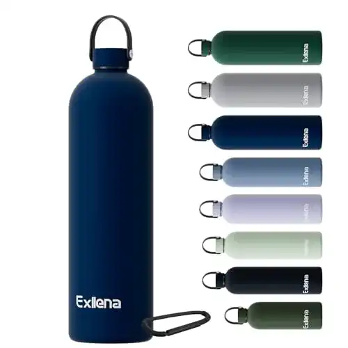 Edelstahl-Trinkflasche 1,5 Liter von Exllena mit Griff und Karabiner