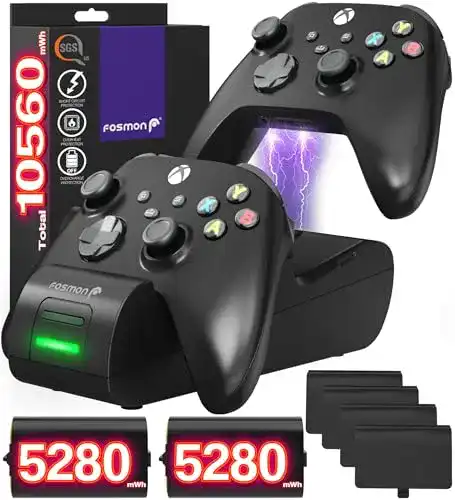 Fosmon Dual 2 Max Ladestation für Xbox Controller mit 2 x 2200mAh Batterien