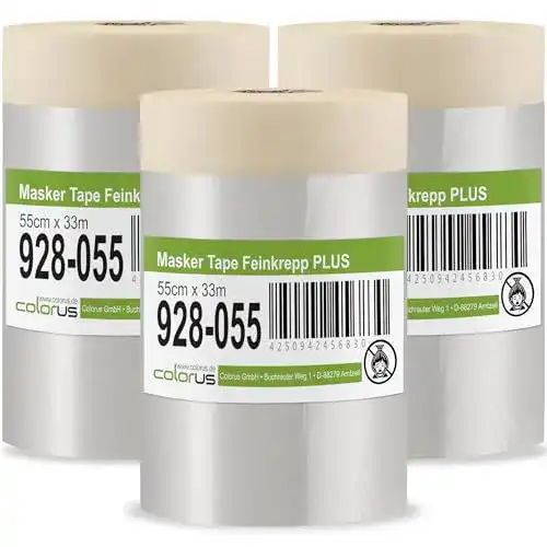 Abdeckfolie Colorus mit 3 Rollen Masker Tape Feinkrepp 55 cm x 33 m