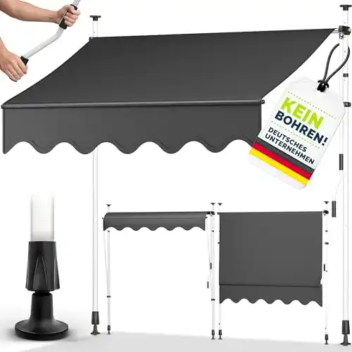 Klemmmarkise tillvex 150 cm in Grau mit Handkurbel für Balkon