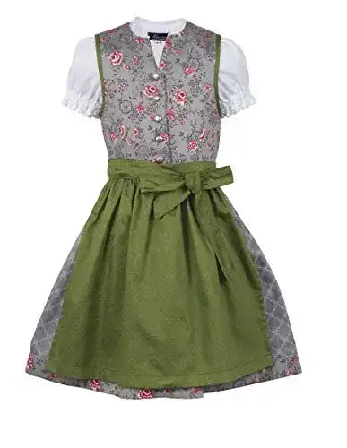Dirndl für Kinder von Ramona Lippert – Modell Priscilla in Grau-Grün