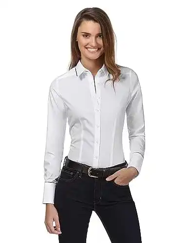 Vincenzo Boretti Damen Bluse leicht tailliert aus 100% Baumwolle