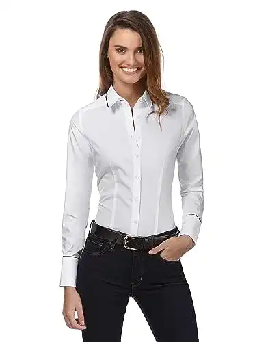 Vincenzo Boretti Damen Bluse leicht tailliert aus 100% Baumwolle