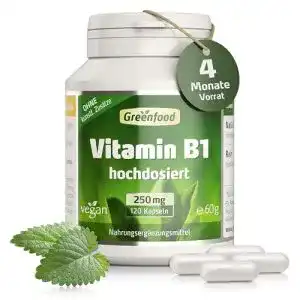 Vitamin B1 Greenfood Kapseln 250 mg hochdosiert 120 vegane Kapseln