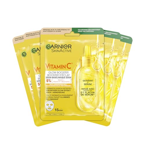 Garnier Feuchtigkeitsspendende Tuchmasken für sensible Haut mit Hyaluronsäure und Vitamin C