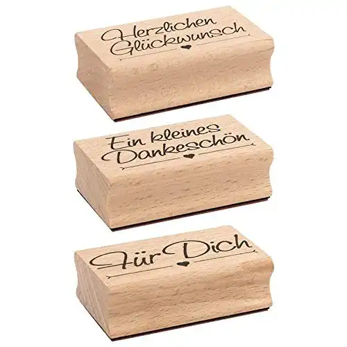 Motivstempel Set mit Herz – 3 Holzstempel für verschiedene Anlässe