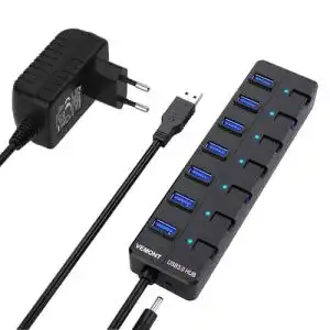 USB 3.0 Hub mit 7 Ports und Netzteil von Vemont