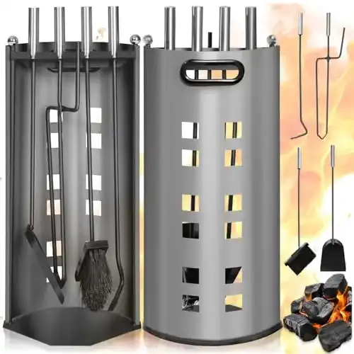 Kaminbesteck tectake 5-teiliges Kaminwerkzeug für Kamine und Öfen