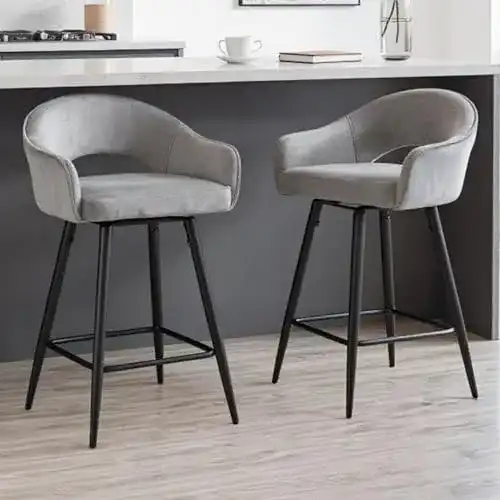 Barhocker mit Armlehne im 2er Set aus Samt für Küche und Esszimmer