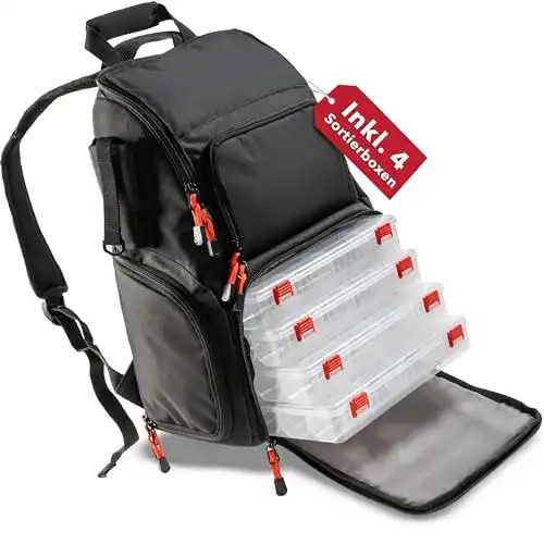 Angelrucksack für Spinnfischen von Paradox Fishing mit 4 Boxen