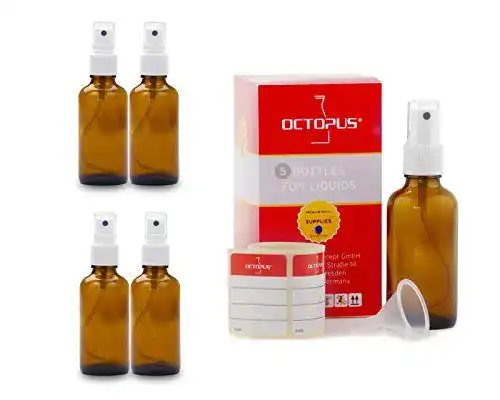 Sprühflasche 50 ml Octopus – 5 Braunglasflaschen mit Zerstäuber