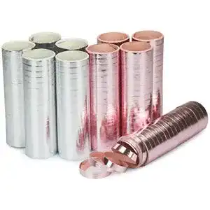 Luftschlangen com-four metallic in rosa und silber – 10 Rollen