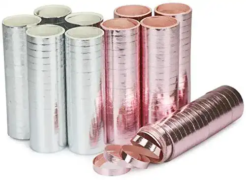 Luftschlangen com-four metallic in rosa und silber – 10 Rollen